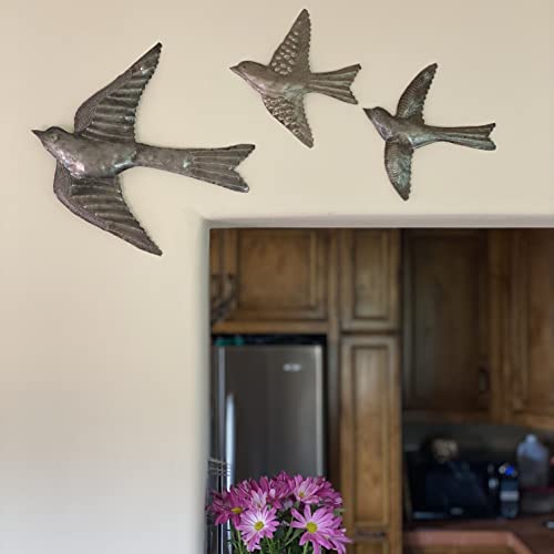 Metal Wall Hanging Birds Set Of 3, Bird Lovers Garden Collection, Living Room Bedroom Decor, Handmade In Haiti 11 X 12 And 6 X 5.5 Inches, #TOP1