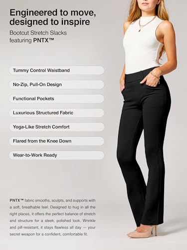 Stretch Slacks for Women - Wear to Work - Tummy Control Waistband - Bootcut Dress Pants with Pockets (Available in Plus Size)2