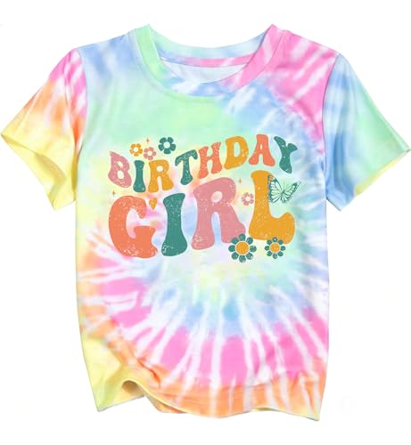 Image of YHHR Birthday Girl Shirt Tie Dye Girls Birthday Shirts 7-14 Year Kids Tops | Girls Birthday T Shirt, Cute B-Day Gifts Party Tops ,Birthday Outfits ,Letter Print Tees ,Graphic Short Sleeve Tee Tops