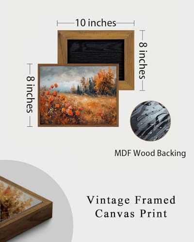 Image of KISSFOX Framed Wall Art Decor Vintage Landscape Pictures Wall Decor Fall Leaves Forest Scenery Canvas Art Farmhouse Countryside Paintings Artwork For Bedroom Kitchen Living Room