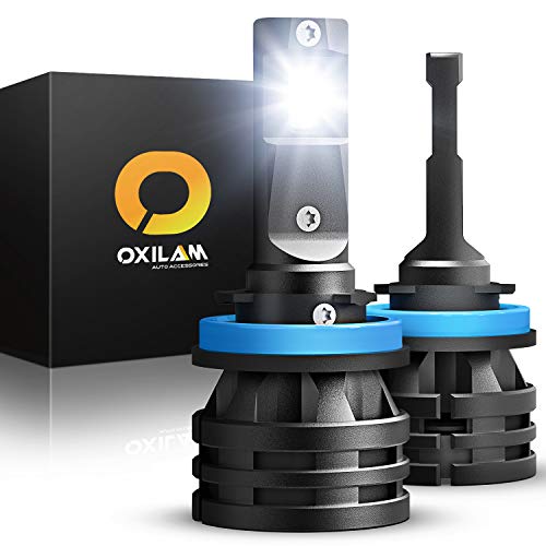 OXILAM H8 H11 LED Headlight Bulbs, Mini Size 10,000 Lumens Extremely Bright, All in One Conversion for Low Beam/DRL, 6000K Cool White (Pack of 2)