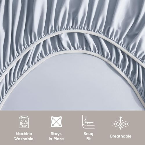 Image of Nestl Extra Deep Twin Sheet Set - 4 Piece Breathable & Cooling Sheets - Hotel Luxury Bedding Set w /18-24 Inch Deep Pockets - Easy & Secure Fit - Super Soft, Wrinkle Free & Comfy - Ice Blue