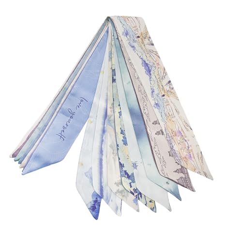 Women's Handbag Scarf, 8 Stylish Long Silk Bandanas, Summer Light