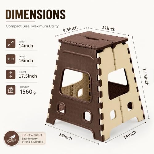 Image of 18 Inches Folding Step Stool for Adults & Kids | Strong Portable Stool for Kitchen, Garden & Travel | Foldable Stool for Travel | Lightweight Folding Stool (Brown & Beige)