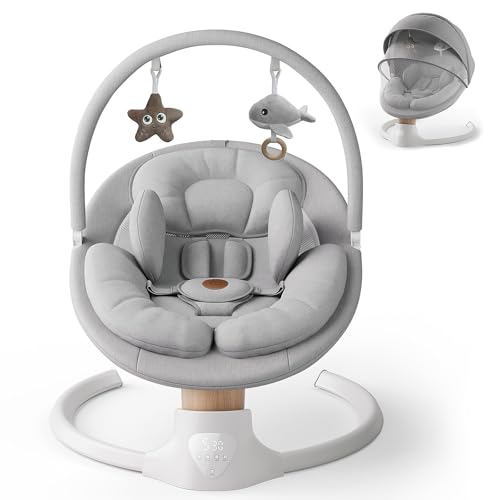 Image of Baby Swings for Infants, FasonBaby Electric Baby Swing with 10 Preset Melodies, 5 Speeds, Remote Control and Bluetooth - Portable Infant Swing for Indoor and Outdoor(Grey)