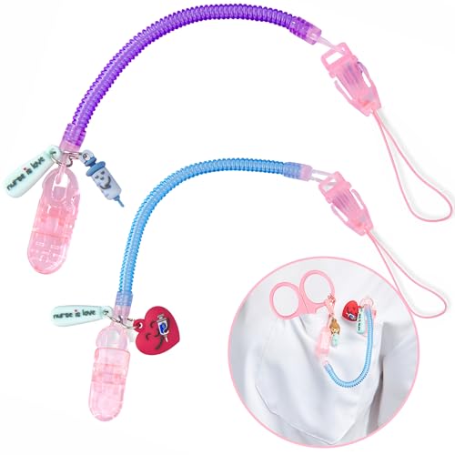 Nurse is Love 2 Stück Scherenhalter Spiral-Schlüsselanhänger aus Silikon mit Taschenclip und Mini-Karabiner um deine Scheren sicher zu halten krankenschwester geschenke krankenschwester zubehör