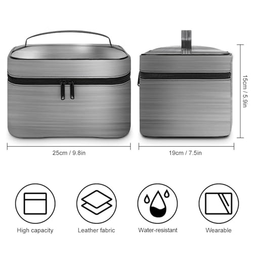 Portable Travel Makeup Bag, Glitter Silver Glam Brushed Metal Cosmetic Case Zipper Toiletry Bag for Women Girls2