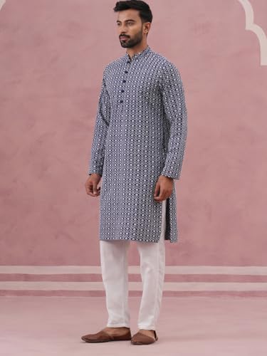 Image of Jompers Floral Embroidered Kurta With Churidar (Blue, L)