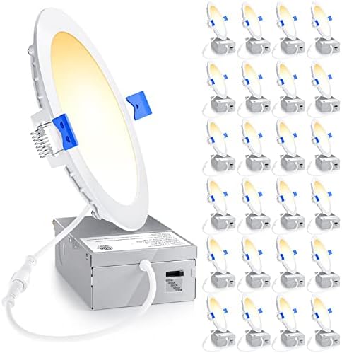 Ensenior 24 Pack 6 Inch Dimmable Can-Killer Downlight, 5CCT Ultra-Thin LED Recessed Lighting with Junction Box, 1050LM High Brightness, 2700K-5000K Selectable, 12W 110W Eqv - ETL