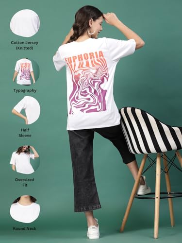 Image of Rigo Back Printed Half Sleeves Round Neck Oversized T-Shirt for Women | Drop Shoulder T-Shirt for Women | Loose Baggy Fit T-Shirt for Women /Girls