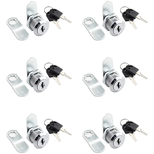 Moicstiy 6 Pack Cabinet Cam Lock, 3/4 Inch Locks with Keys, Cylinder Cam Latch Chrome Finish RV Lock Replacement, Zinc Alloy Secure Drawer Locks for File Cabinet, Mailbox, ATM by Moicstiy - Used condition - US$7.12