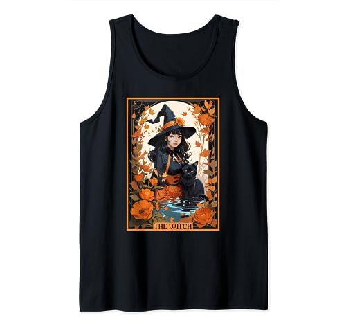 Halloween Cute Witch Black Cat, Tarot Card, Fall Vibes. Camiseta sin Mangas