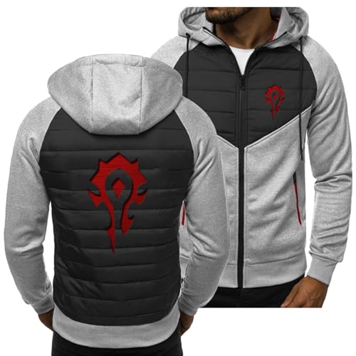 BYXLMS Mens Lightweight Hoodies for Warcraft World/For The Horde Casual Jackets Zip Up Pullover Warm Hoody for Men-Light Grey A||3XL