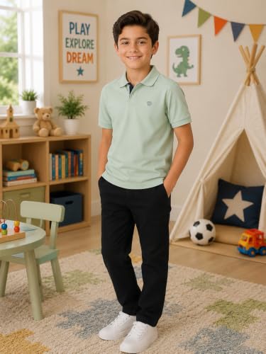 Image of Lux Cozi Boy's Polycotton Polo T-Shirt | Solid Collared Half Sleeve Tee for Kids | Soft Breathable Summer Wear | Casual Smart Polo T-Shirt | 3-14 Years
