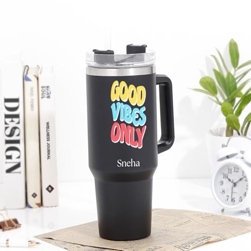 Image of IGP Personalized Large Travel Mug | Same Day Delivery | 1182ml Matte Black Tumbler with Custom Name & Motivational Quote | for Him & Her | Fitness & Office