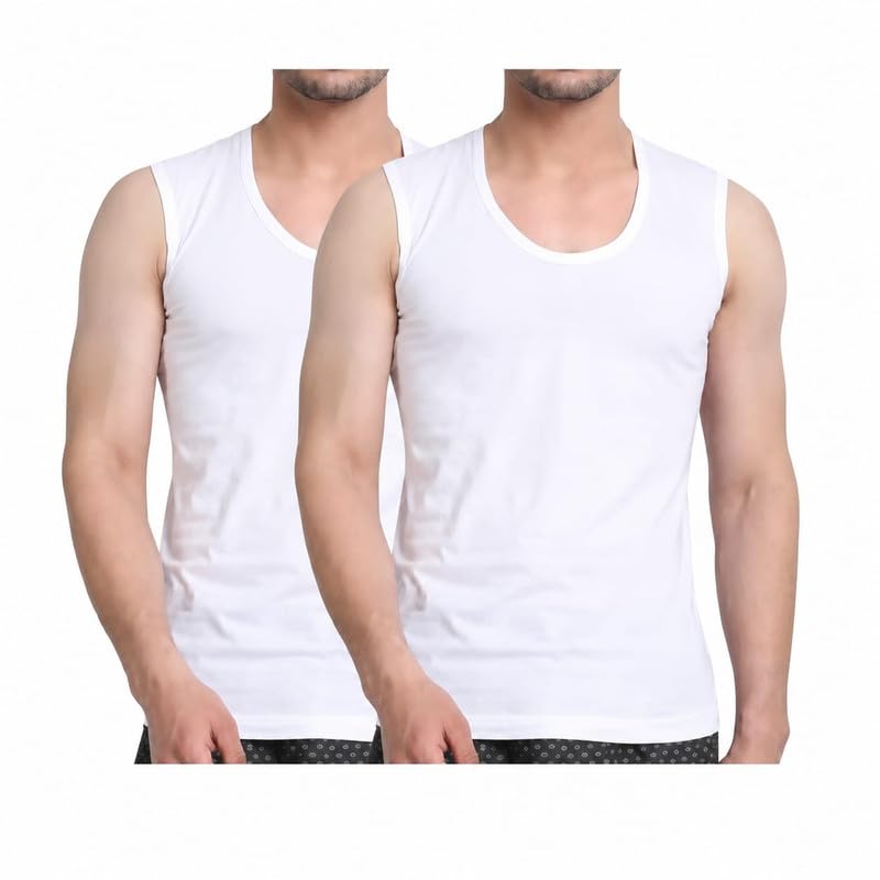 Image of GMR Men's Cotton Broad Shoulder White Sleeveless Vest