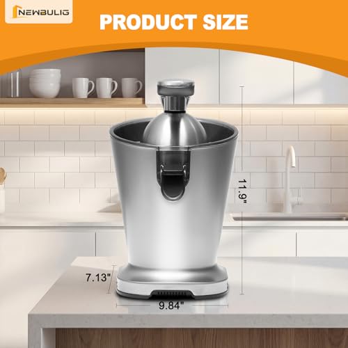 Image of NEWBULIG Electric Citrus Juicer, Automatic Orange Juicer Squeezer with Soft-Grip Handle, Orange Juice Extractor Machines for Lemon Lime Grapefruit, Auto Shut-Off & Dishwasher Safe Parts, Silver