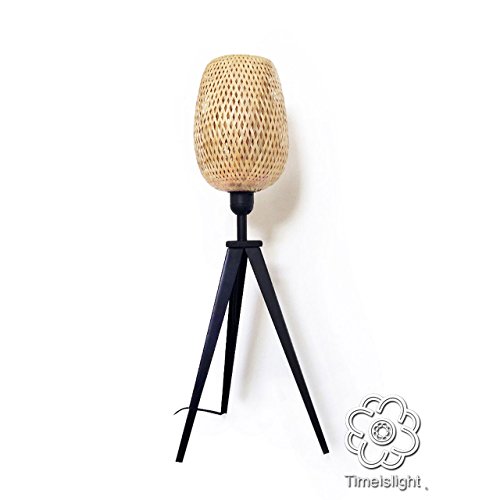 Lampe en bambou - Lampe à poser tripode - NID D’HIRONDELLE - H61cm - L23,5cm - lampe en bambou salon salle à manger chambre à coucher hôtel restaurant gastronomie salon de thé café bar tressée
