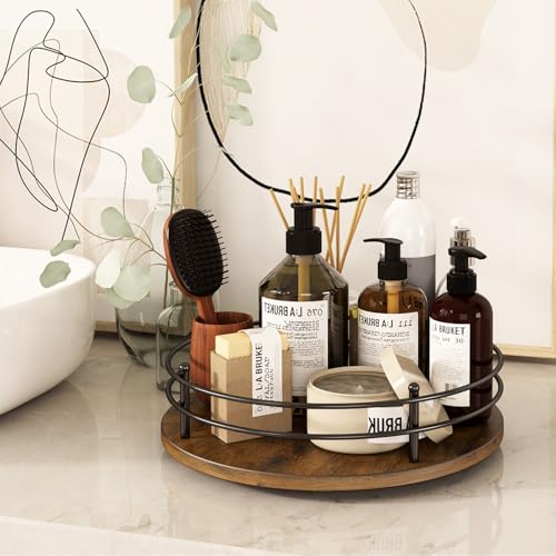 Image of 12 inch Lazy Susan Turntable Organizer,Round Wooden Lazy Susan Organization and Rotating Spice Rack for Dining Table,Pantry,Kitchen Countertop,Vanity,Cupboard and More. (Heightened Version,Round)