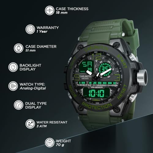 Carlington Men's Analog-Digital Sports Watch CT 3377 Green - Image 3