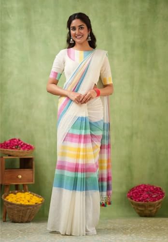 Image of Jack & Jini Women's Floral Print Pure Georgette Saree with Blouse Piece | Soft Casual & Festive Drape | Gift for Mother, Wife.