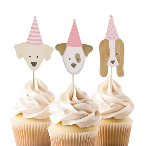 Puppy Dog Cupcake Toppers - Set of 12 Dog Themed Birthday Party Cupcake Toppers, Puppy Party decorations, Pawty Time Decor