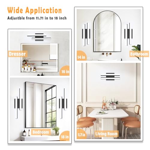 Image of Modern Bathroom Light Fixtures Over Mirror: ETL Certified 18-Inch Retractable Vanity Light Bar for Bathroom, Dimmable LED Black Bathroom Lamp IP44 - Wall Light Fixture 5700K Cool White(1 Pack)