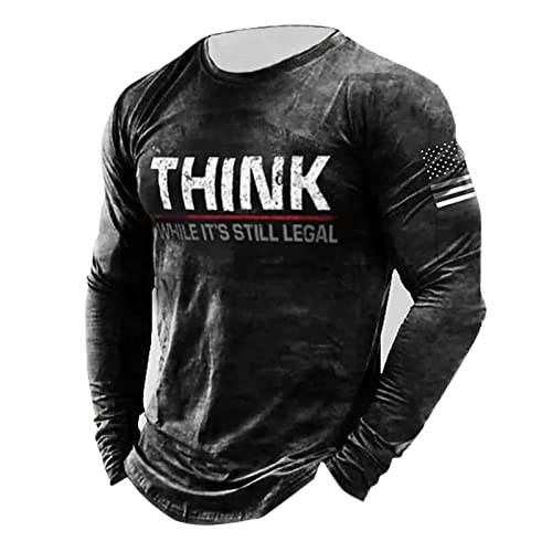 Mens Retro Graphic T-Shirt American Flag Long Sleeve Outdoor Workout Gym Running Bodybuilding Tshirt July Forth Patriotic Tee(Black E,Xx-Large) #TOP29