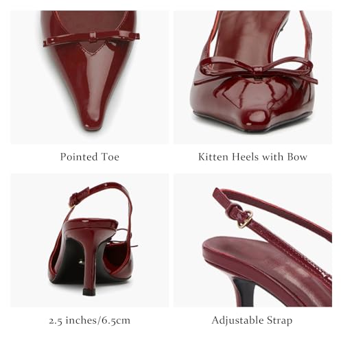 Image of MAVMAX Slingback Heels for Women Kitten Heels with Bow Pointed Close Toe Pumps Dress Party Heeled Sexy Wedding Shoes