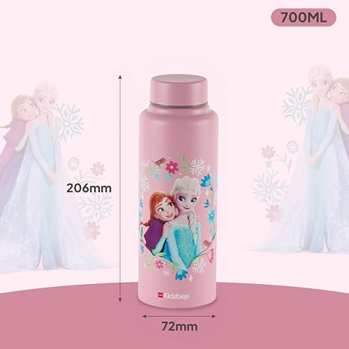 Image of CELLO Kidzbee Vortex Single Wall Steel Water Bottle For Kids 700 ml | 3D Touch & Feel Anna & Elsa Design, Fridge Safe Spill Proof & Leak Proof Stainless Steel Water Bottle For School Kids & Travel