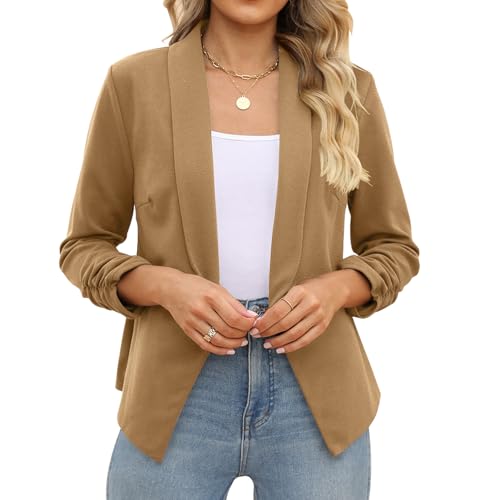 Image of POGTMM Women 3 /4 Sleeve Blazer Open Front Cardigan Jacket Work Office Blazer