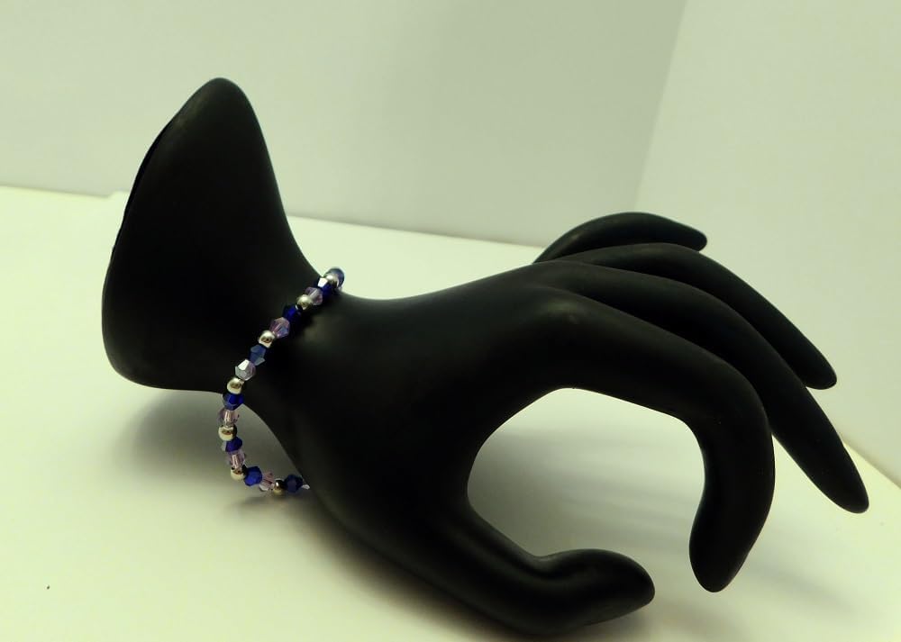 Handcrafted Crystal Beaded Stretch Bracelet, Blue and Purple Glass Beads with Silver Metal Beads, Fashion Jewelry, Holiday Accessories, Bohemian, Minimalist, Gift For Her, Unisex - Image 4