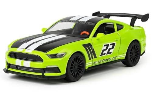 Image of 1:36 Scale Mustang GT Die-Cast Car - Metal Pull Back Toy Car with Openable Doors - Sports Model for Boys, Kids, Collectors - Friction Powered Vehicle (Green)