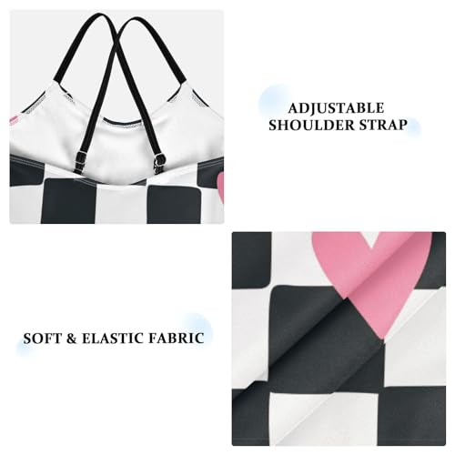 Image of Black and White Chess Girls One Piece Swimsuits Board Marble Tile Sport Halter Swimwear Beach Bathing Suit 3T