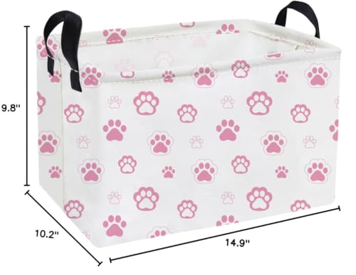 Image of Essme Rectangular Pink Baskets,Dog Basket with Handles for Room Decor, Book Bins,Shelf Basket.(Pink Dog