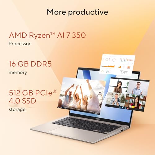 ASUS Vivobook 14 Laptop, Copilot+ PC, 14” WUXGA 60Hz Display, AMD Ryzen AI 7 350 with XDNA NPU, AMD Radeon Graphics, 16GB RAM, 512GB SSD, Platinum Gold, M1407KA-PS74 by ASUS - Image 4