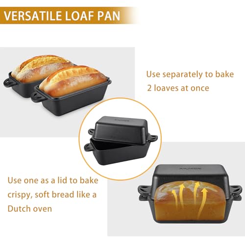 AILITOR Cast Iron Loaf Pan with Lid 9x5 Inch - Bread Baking Pans for Homemade Bread, Set of 2 - Image 3