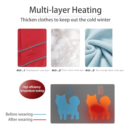 Mitili Warme Hundemantel Wasserdicht mit Geschirr, Reflektierend Hundejacke Winter für Kleine und Mittlere Hunde, Winddichte Hunde Wintermantel, Outdoor Hundeweste (Rot, M)