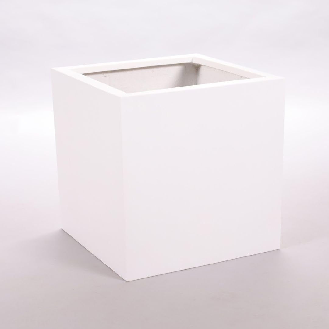 Elegant Einrichten Blumenkübel Fiberglas quadratisch 30x30x30cm Perlmutt weiß.