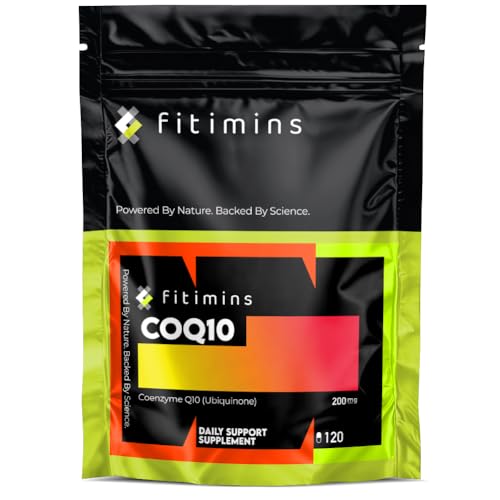 CoQ10 200mg Daily Support Supplements | Co Enzyme CQ10 High Strength | Promote Well-Being, Boost Energy, Slow Ageing | UK Made | 4-Month Supply | 120 Vegan Capsules | Fitimins