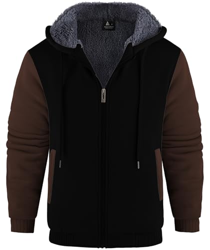 Image of V VALANCH Men Hoodies Zip Up Sherpa Lined Sweatshirts Heavyweight Thick Warm Fleece Winter Jacket