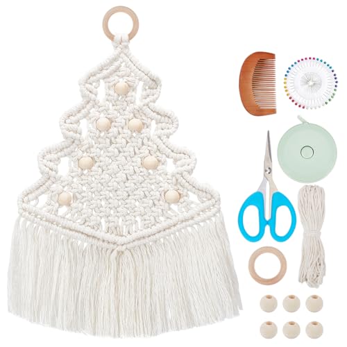 WEBEEDY DIY Macrame Christmas Tree Wall Hanging Kit Handmade Christmas Tree Decoration with Video Instruction for Adults Beginner Christmas Holiday Ornaments Kits for Wall Hanging Home Room Decor