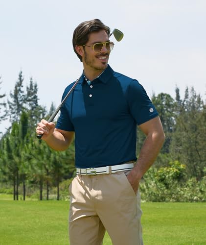 Image of ZITY Golf Shirts for Men Short Sleeve Moisture Wicking Solid Performance Designed Print Collared Casual Polo Shirt