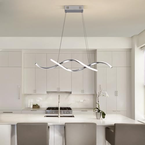 NOXARTE Modern LED Chandelier Dimmable Hanging Ceiling Light, Silver Pendant Light Fixture with Remote Control for Dining Room Kitchen Island Office Over Table 35.4 Inch by NOXARTE - Image 8