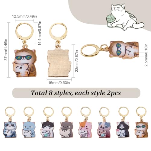 SUNNYCLUE 16Pcs 8 Styles Cat Crochet Markers Cute Stitch Markers Enamel Colorful Kitty Alloy Pet Removable Metal Leverback Clasps Locking Knitting Marker for Crocheting Weaving Sewing Handmade - Image 2
