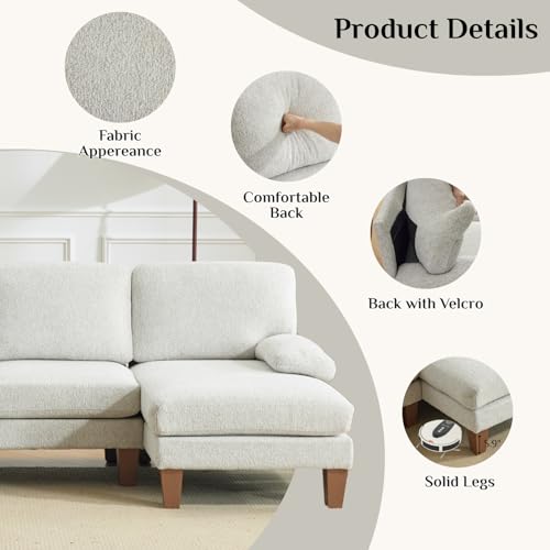 Karl home 110" U-Shape Sectional Couches for Living Room Chenille Upholstery 4 Seat Sofa Set with Double Chaises & Wood Grain Legs for Apartment, White - Image 5