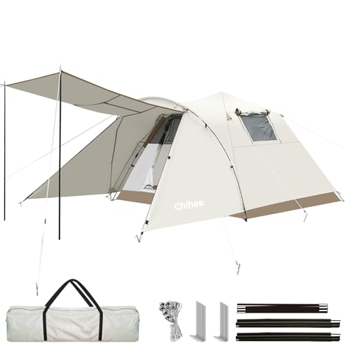 Chihee Camping Tents Pop-Up Portable Tent Outdoor Shelter,Family Tent 2 Doors Instant Set up Large Weatherproof Tent 4 Seasons Tents with Screened Porch Room Awning Include Rain Fly Carry Bag Hiking