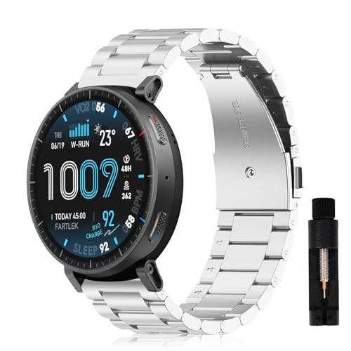 SumRioo 22mm Bracelet pour Amazfit Active Max/Balance 2 1/Bip 6 5 5Unity/T-Rex 3 3Pro, Bracelet de Remplacement en Acier Inoxydable Avec Régulateur pour Amazfit GTR 4 3 3Pro/Cheetah Pro, Argent