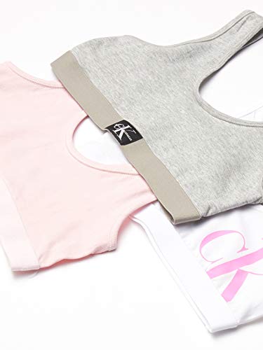 Calvin Klein Girls' Modern Cotton Bralette Bra, 3 Pack-Crystal Pink/Heather Grey/White, M #TOP2