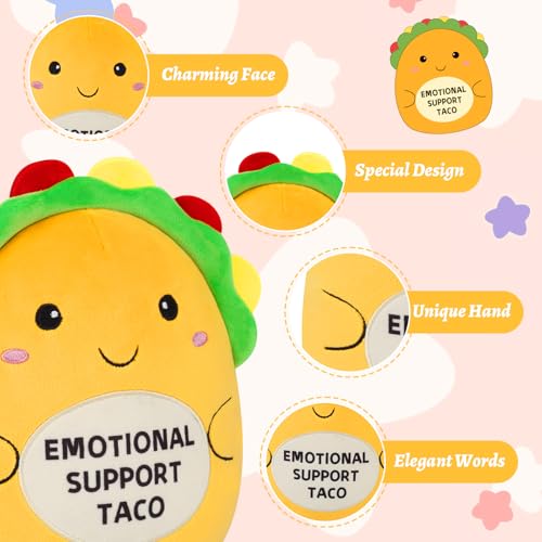 Image of Taco Plush - Emotional Support Taco,8in Emotional Support Plush | Cute Soft Yellow Stuffed Taco Toy Positive Gifts Encouragement Ornament for Kids Friends Family